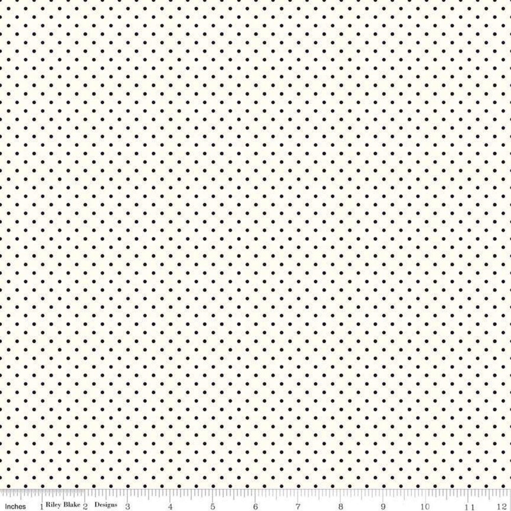 Le Creme - Solid Cream Fabric with Black Polka Dots - SWISS DOT - by Riley Blake Designs - Quilting Cotton Fabric - C600-110-BLACK