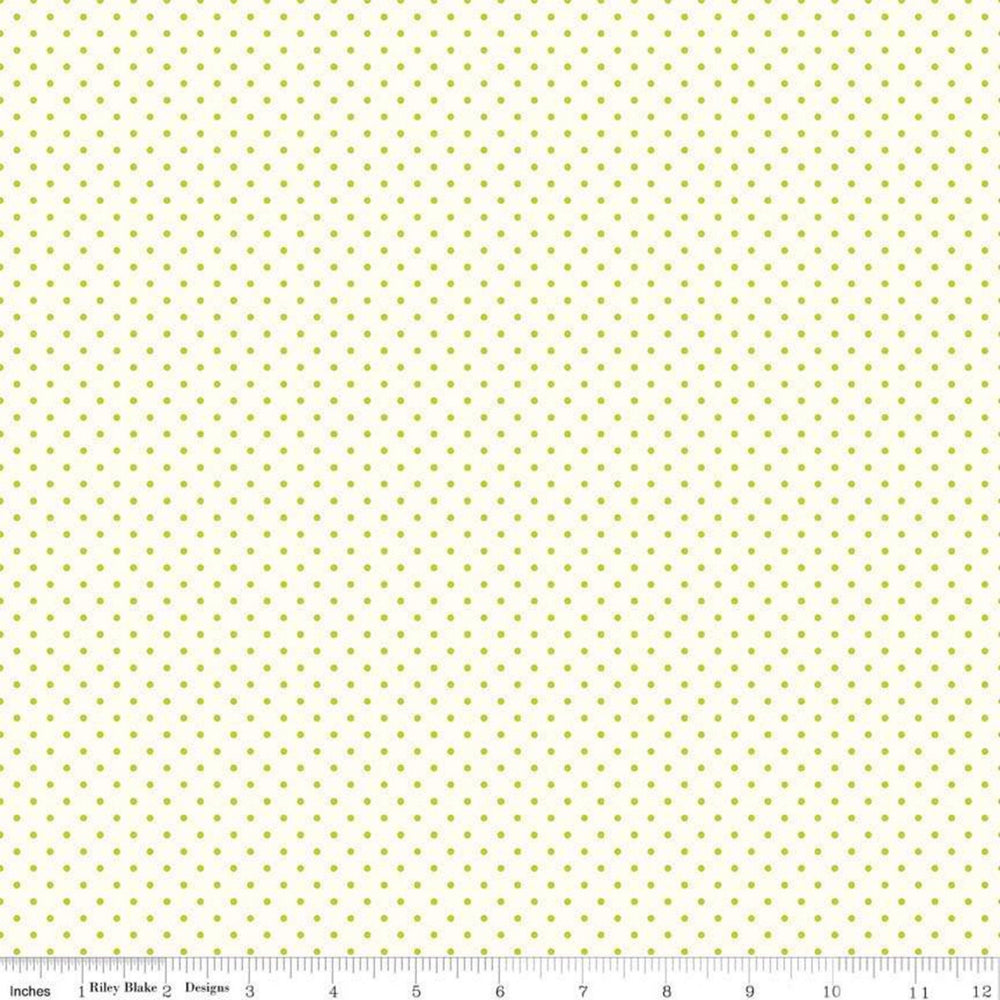 Le Creme - Solid Cream Fabric with Lime Polka Dots - SWISS DOT - by Riley Blake Designs - Quilting Cotton Fabric - C600-32-LIME