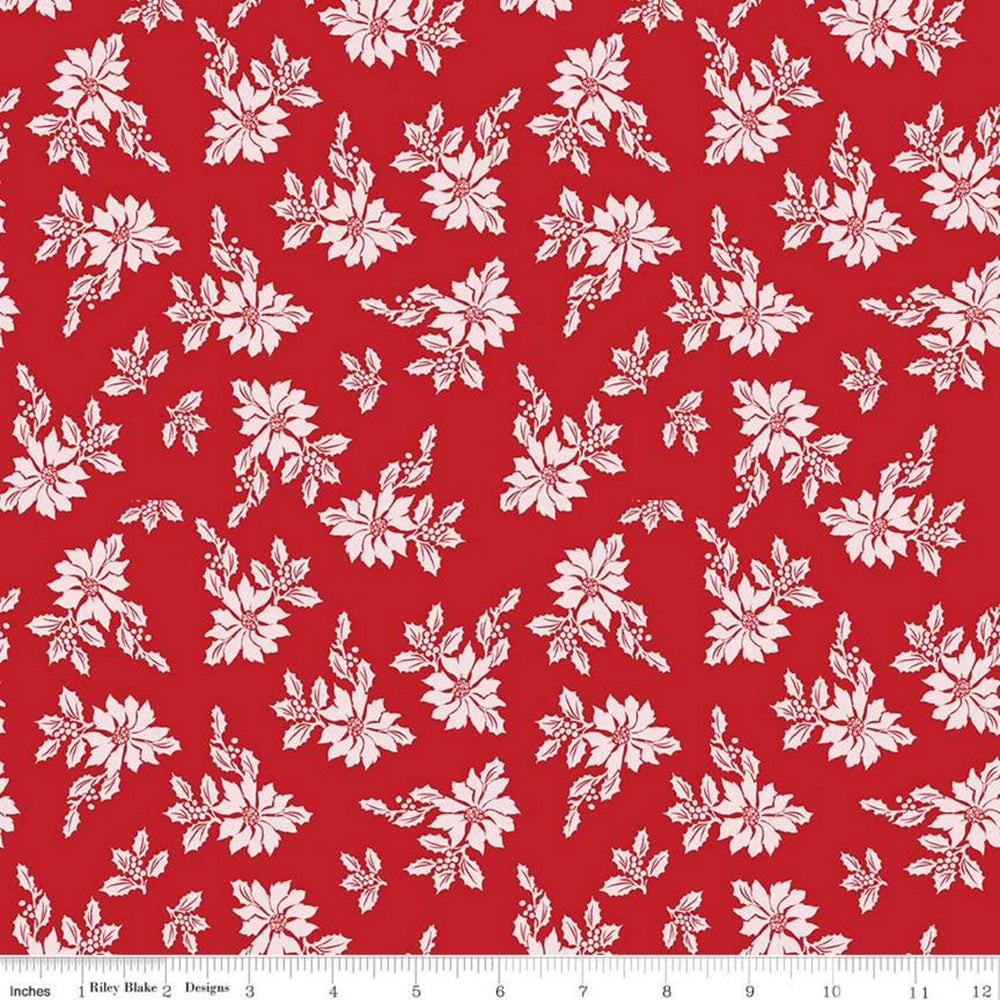 SANTA CLAUS LANE - White Poinsettias on Red Quilting Cotton Fabric - by Melissa Mortenson of Polka Dot Chair - Riley Blake - C9611-Red