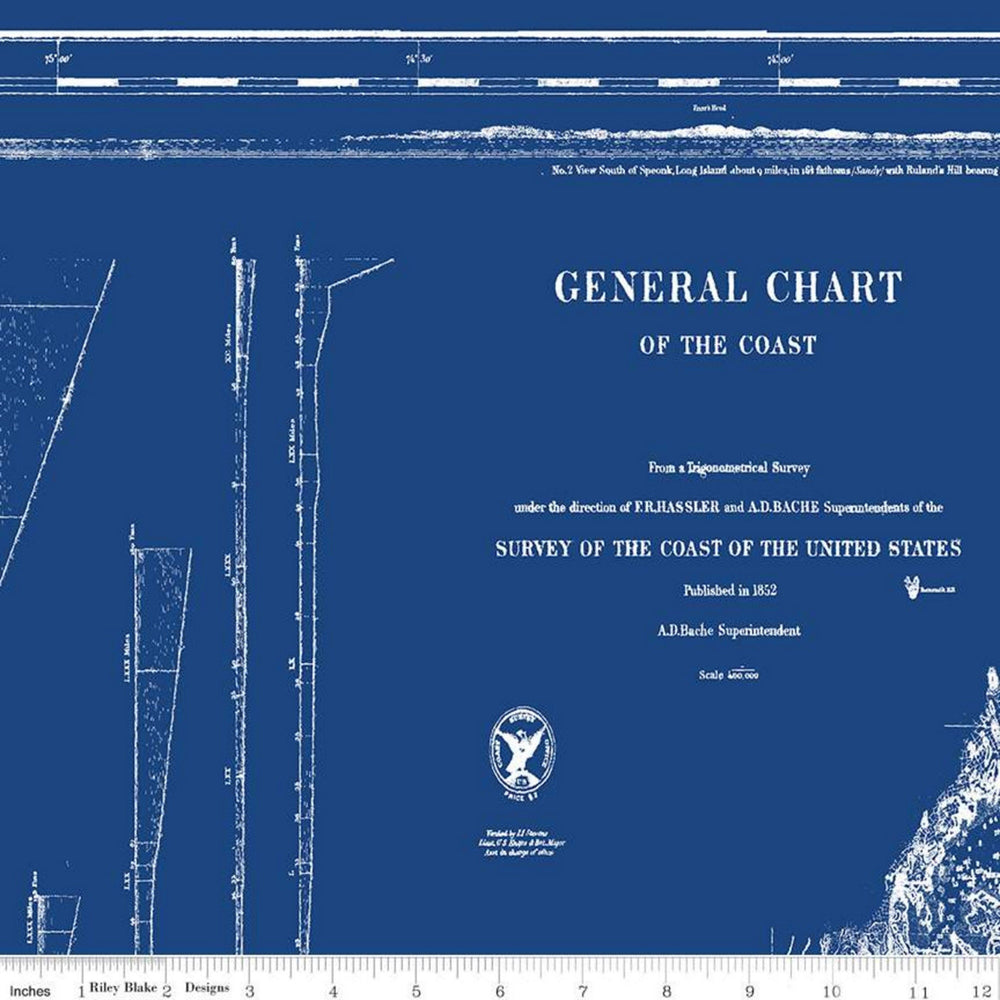 NAUTICAL CHART - Blue - by Caskata Artisanal Home Nautical - Quilting Cotton Fabric - ( C8551-BLUE )