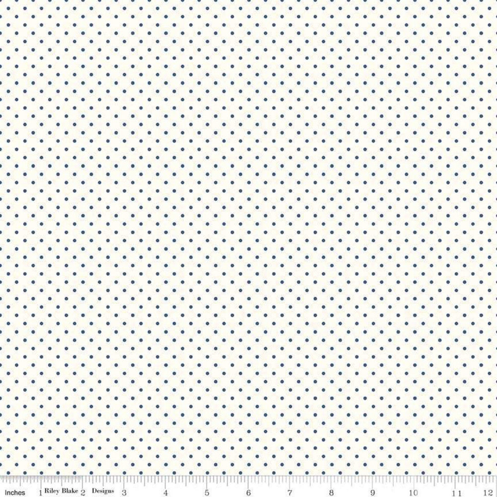 Le Creme - Solid Cream Fabric with Navy Polka Dots - SWISS DOT - by Riley Blake Designs - Quilting Cotton Fabric - C600-21-NAVY