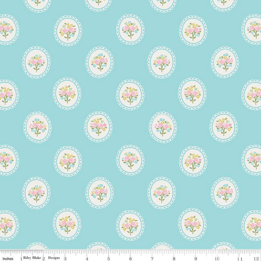 MILK and HONEY - Floral - Aqua - by Elea Lutz - Riley Blake Designs -  Quilting Cotton Fabric - ( C9172-AQUA )
