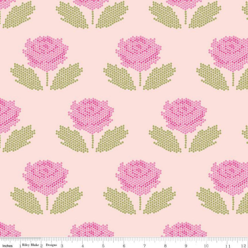 NEW DAWN - Pixelated Flower - Blush - by Citrus & Mint Designs - Riley Blake Designs - Quilting Cotton Fabric - C9852-BLUSH