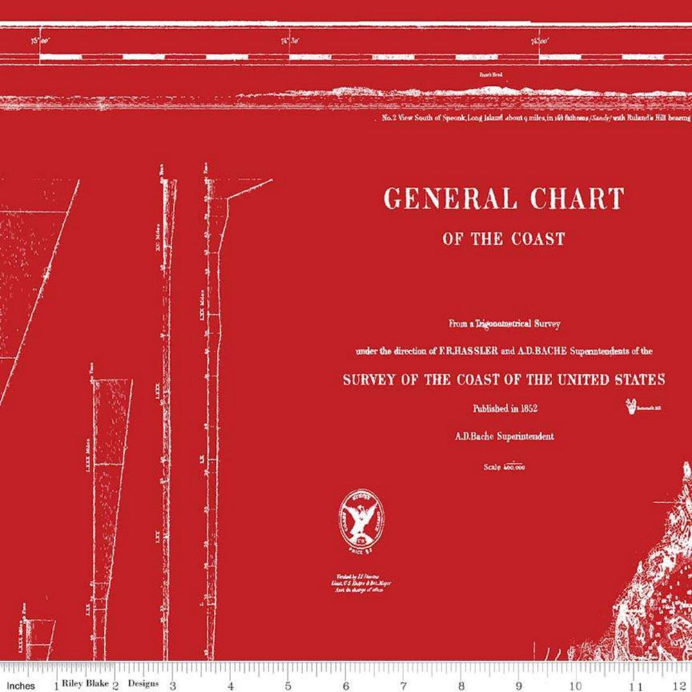 NAUTICAL CHART - Red - by Caskata Artisanal Home Nautical - Quilting Cotton Fabric - ( C8551-RED )