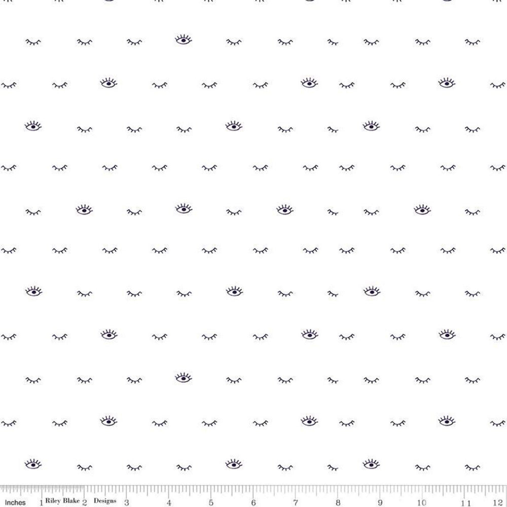 GIRL POWER - Eyelashes - White - by Amber Kemp-Gerstel of Damask Love - Riley Blake Designs - Quilting Cotton Fabric - ( C10656-WHITE )