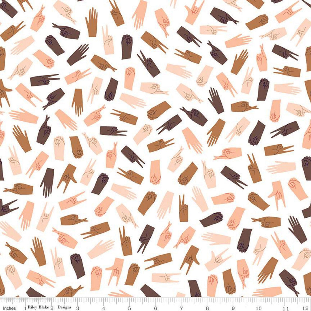 HAND in HAND - Girl Signs - White - by Amber Kemp-Gerstel of Damask Love - Riley Blake Designs - Quilting Cotton Fabric - C10660-WHITE