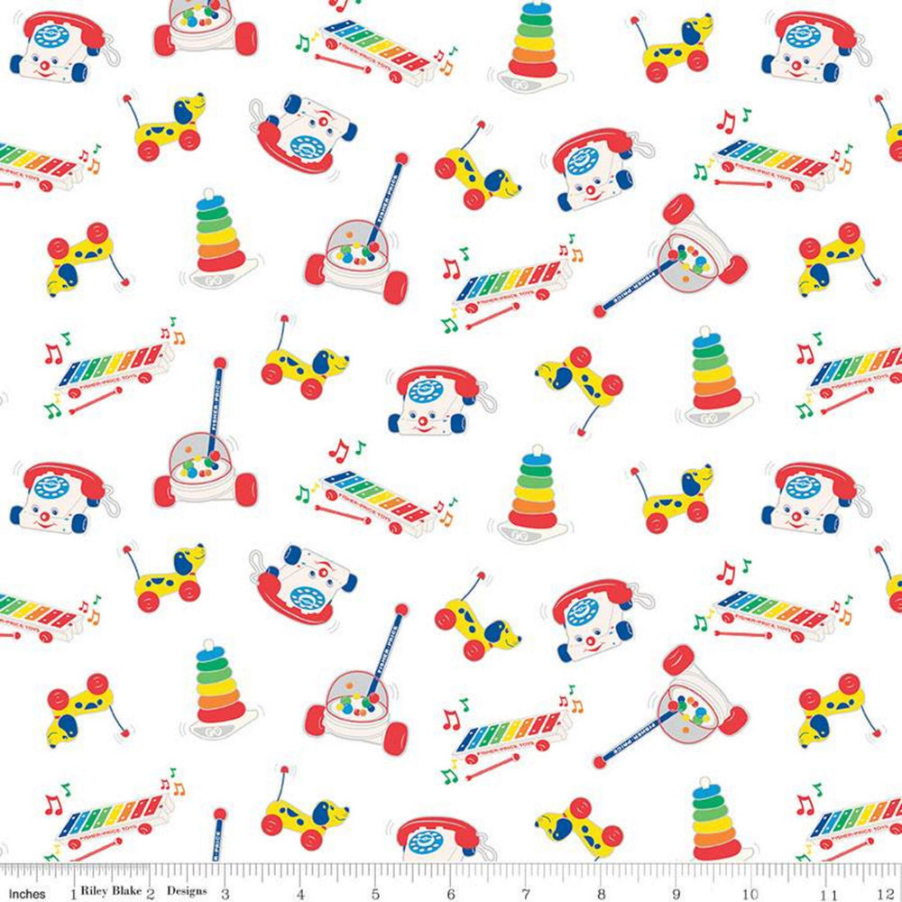 FISHER PRICE - Toys - White - Fisher Price for Riley Blake Designs - Quilting Cotton Fabric - C9762-WHITE