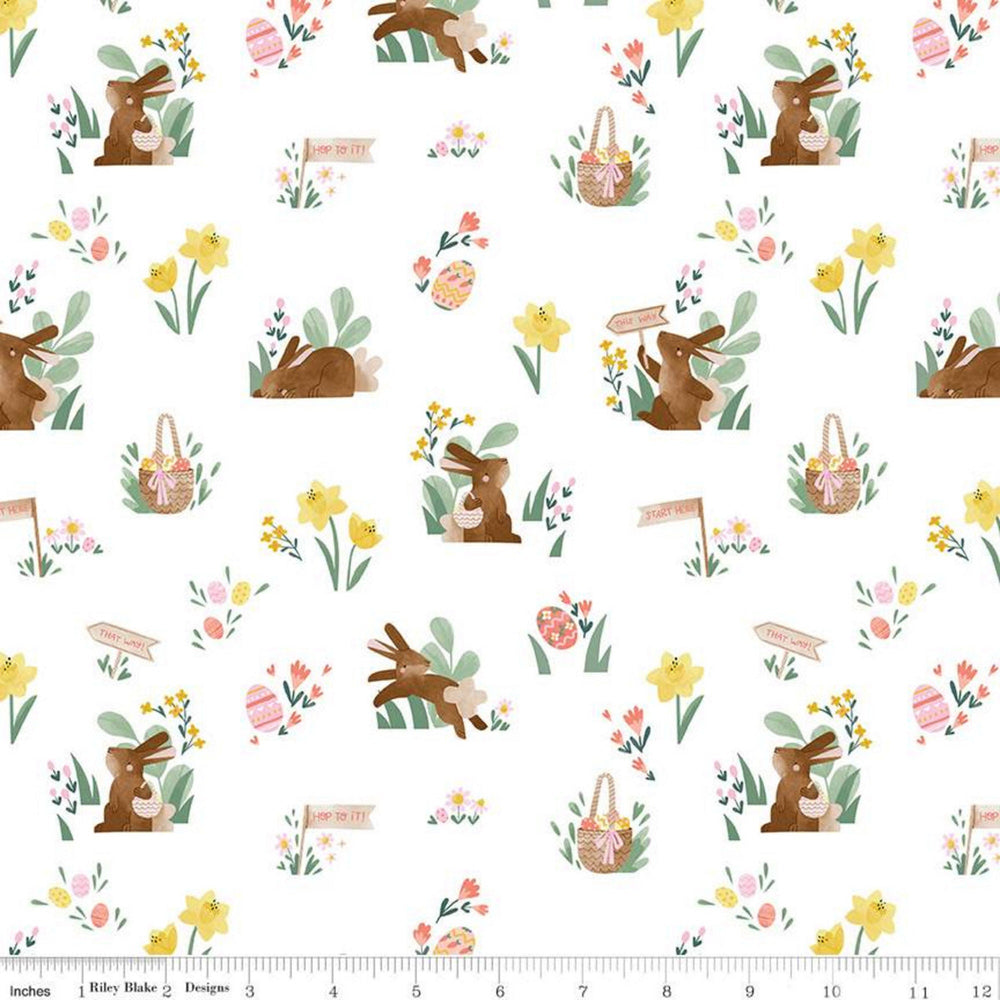 EASTER EGG HUNT - Main - White - by Natàlia Juan Abelló - Riley Blake Designs - Quilting Cotton Fabric - C10270-White