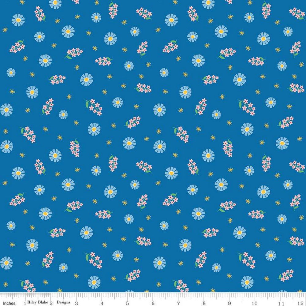 PURE DELIGHT - Blooms - Blue - by Melanie Collette of Hello Melly Designs - Riley Blake Designs - Quilting Cotton Fabric - C10091-DKBLUE