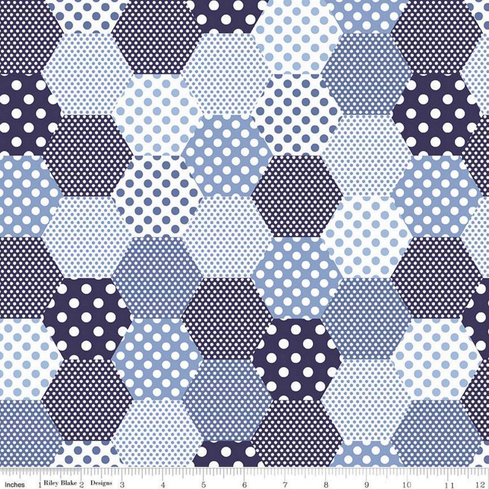 SET SAIL AMERICA! - Hexagon - Blue - by Lindsay Wilkes - Riley Blake Designs - Quilting Cotton Fabric - C10511-Blue