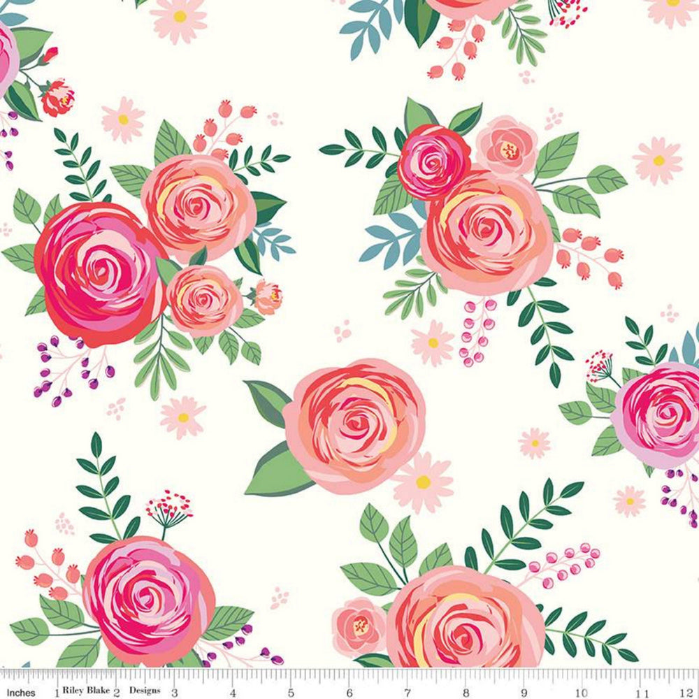POPPY & POSEY - Main on Cloud colored Quilting Cotton Fabric - by Dodi Lee Poulsen - Riley Blake Designs - C10580-CLOUD