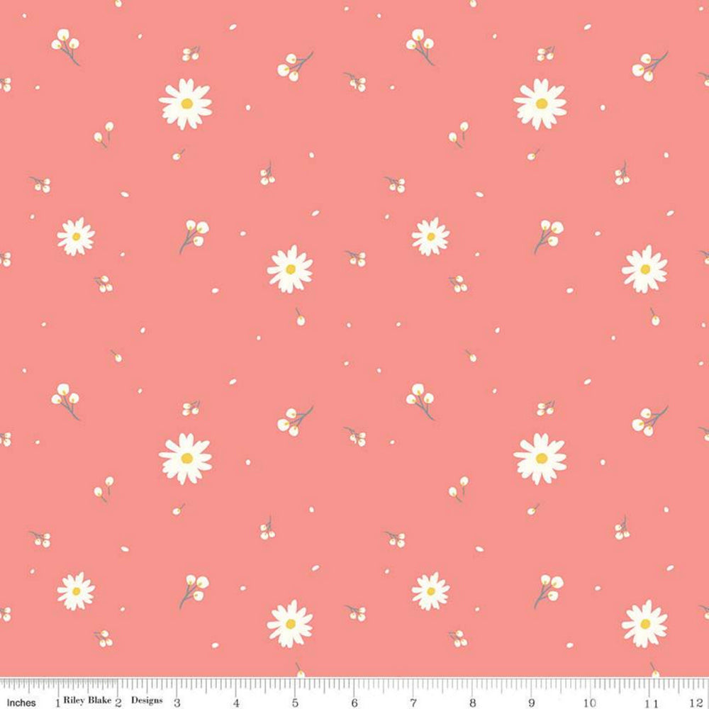 POPPY & POSEY - Buds on Coral colored Quilting Cotton Fabric - by Dodi Lee Poulsen - Riley Blake Designs - C10582-CORAL