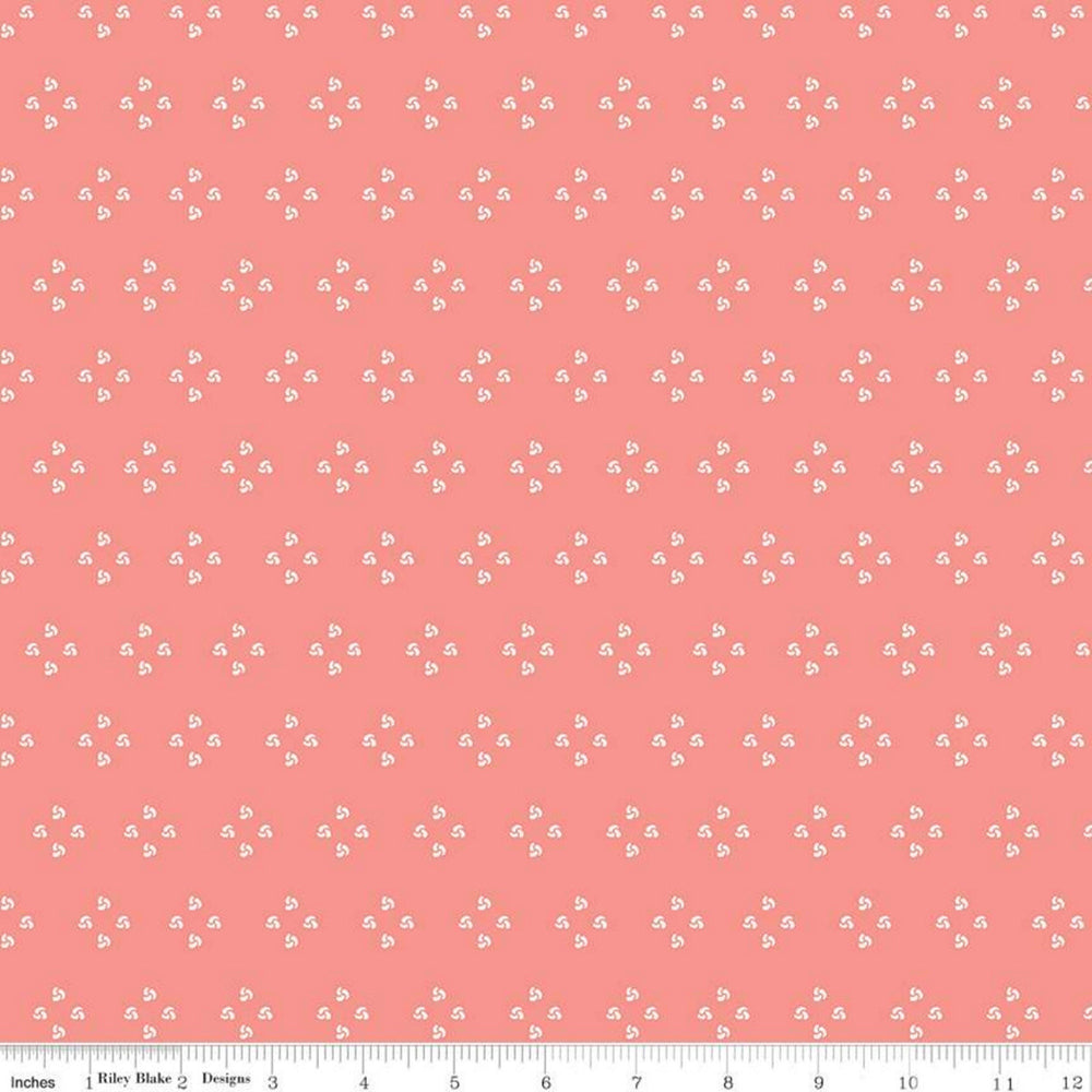 POPPY & POSEY - French Knots on Coral colored Quilting Cotton Fabric - by Dodi Lee Poulsen - Riley Blake Designs - C10584-CORAL