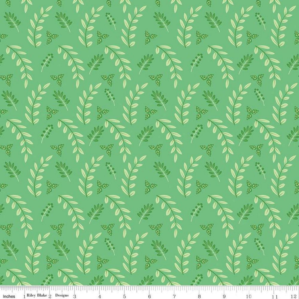 POPPY & POSEY - Leaves on Green colored Quilting Cotton Fabric - by Dodi Lee Poulsen - Riley Blake Designs - C10585-GREEN