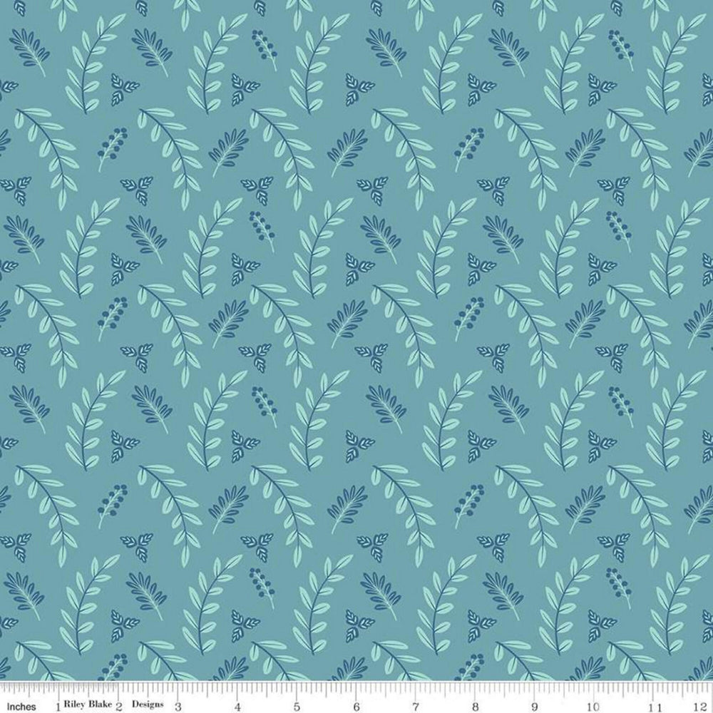 POPPY & POSEY - Leaves on Teal colored Quilting Cotton Fabric - by Dodi Lee Poulsen - Riley Blake Designs - C10585-TEAL