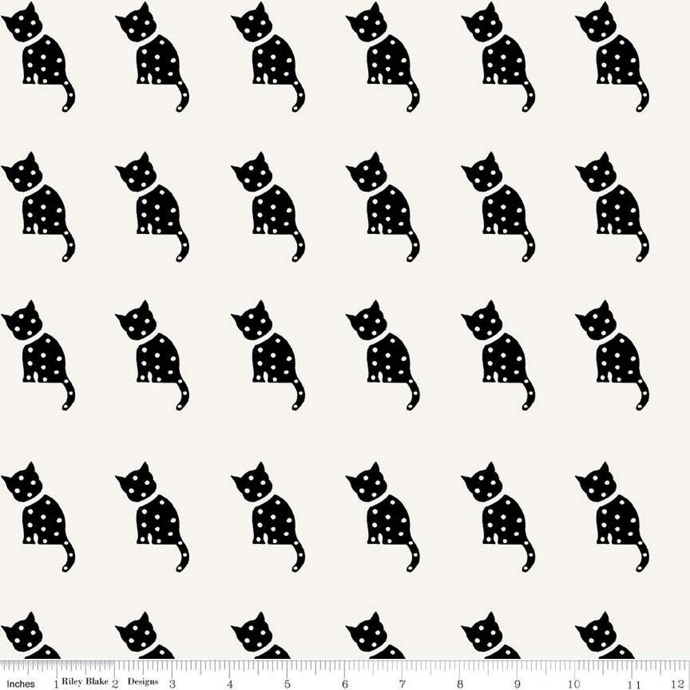 OLD MADE - Cat Stamp - White - by J. Wecker Frisch - Quilting Cotton Fabric - ( C10599-WHITE )