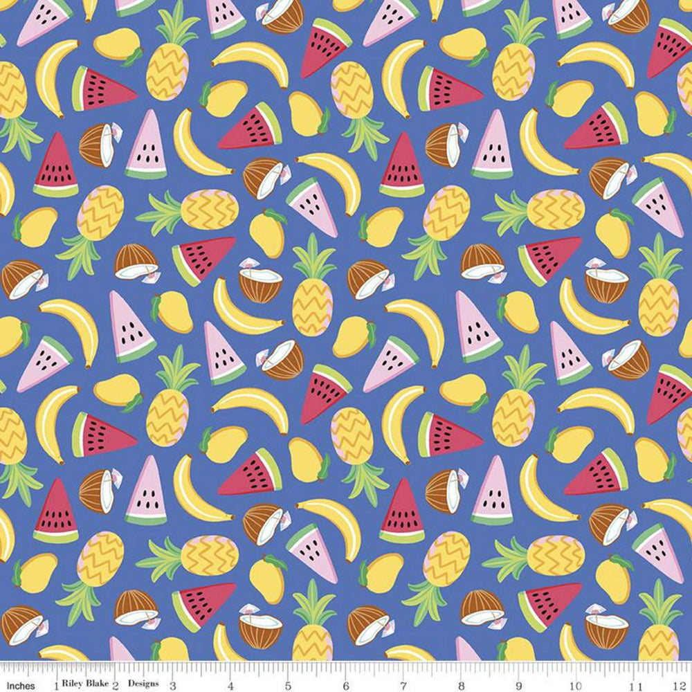 RAINBOWFRUIT - Lets Get Coconuts on Blue colored Quilting Cotton Fabric - by Amber Kemp-Gerstel of Damask Love - Riley Blake Designs - C10891-BLUE