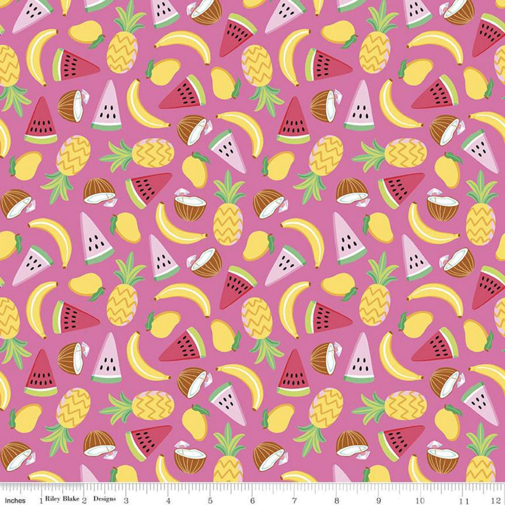 RAINBOWFRUIT - Lets Get Coconuts on Hot Pink colored Quilting Cotton Fabric - by Amber Kemp-Gerstel of Damask Love - Riley Blake Designs - C10891-HOTPINK