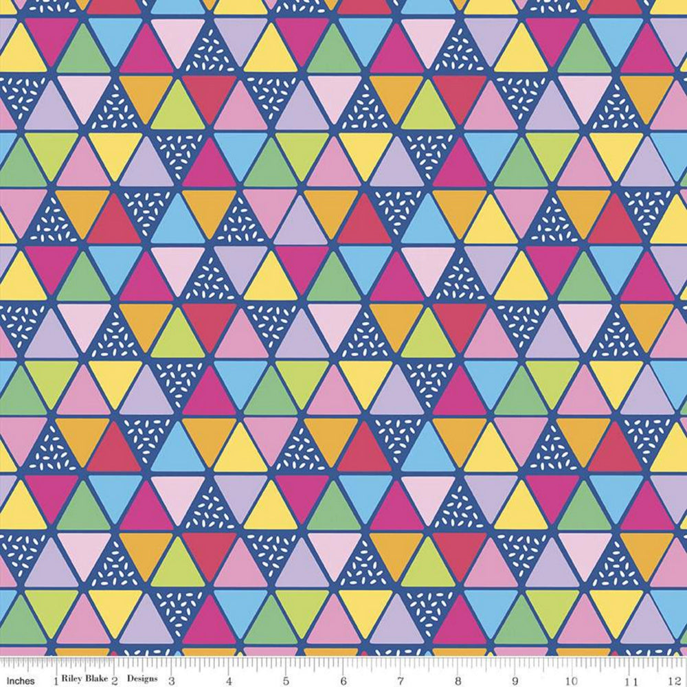 RAINBOWFRUIT - Triangles on Blue colored Quilting Cotton Fabric - by Amber Kemp-Gerstel of Damask Love - Riley Blake Designs - C10896-BLUE