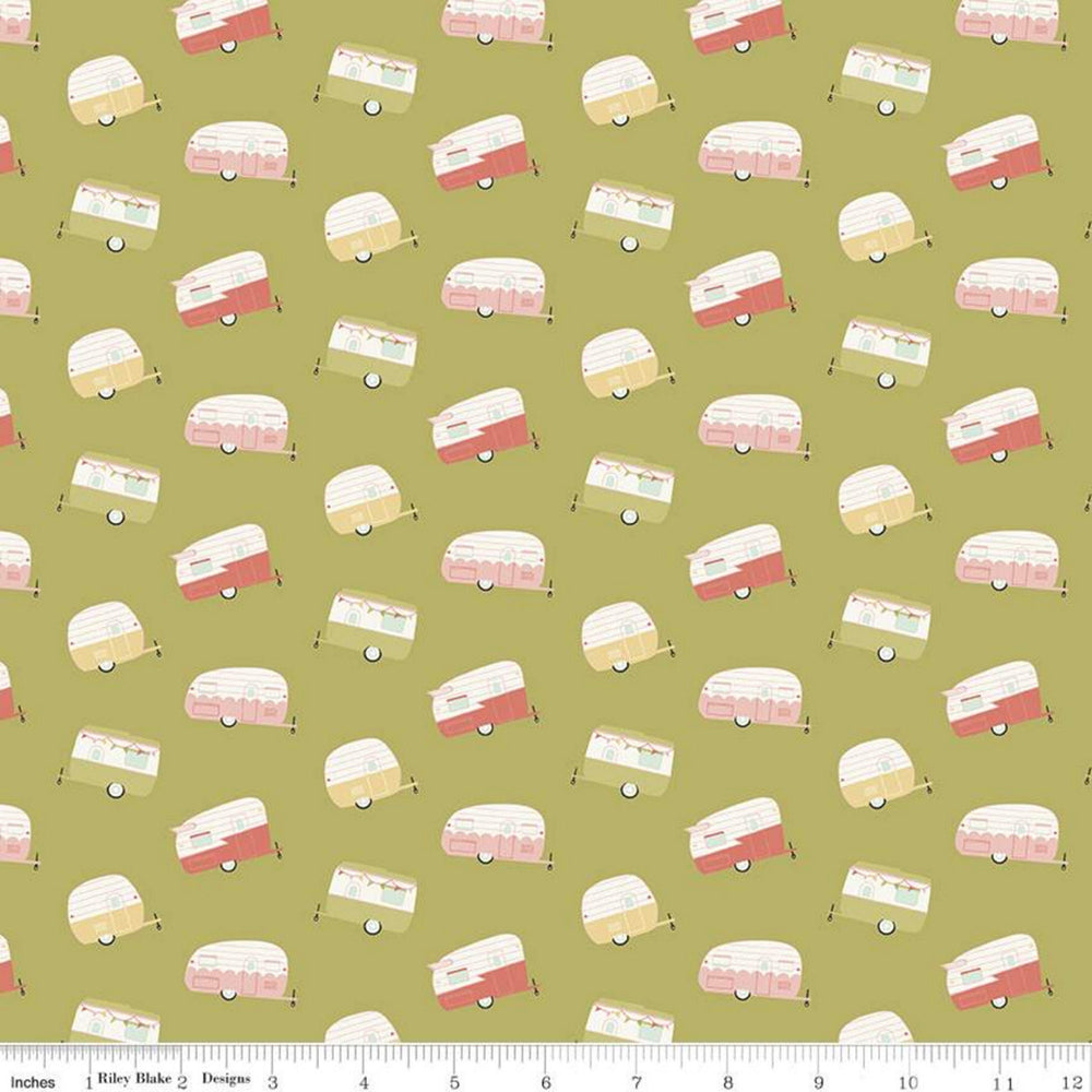 JOY in the JOURNEY - Campers on Olive colored Quilting Cotton Fabric - by Dani Mogstad - Riley Blake Designs - Quilting Cotton Fabric - C10682-OLIVE