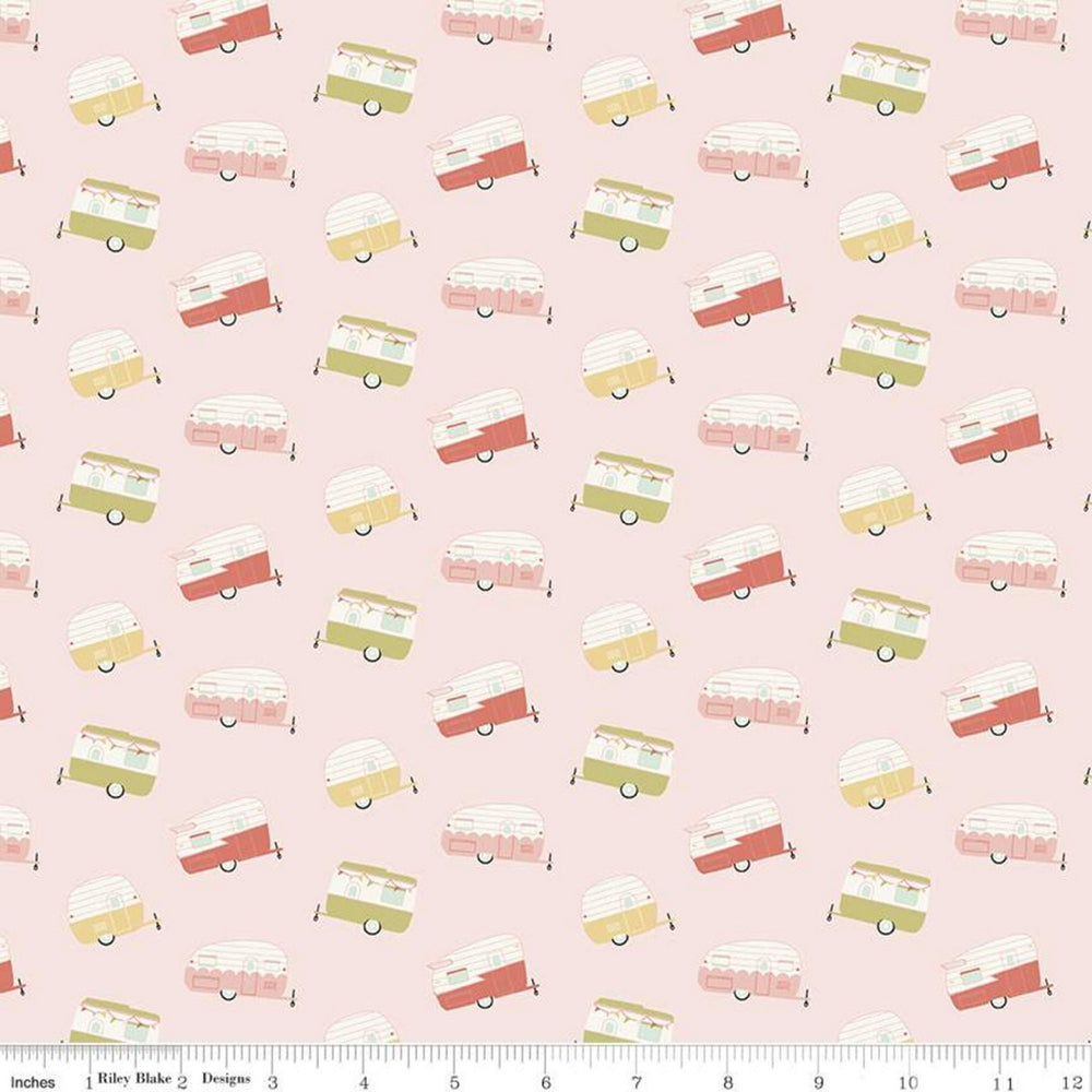 JOY in the JOURNEY - Campers on Pink colored Quilting Cotton Fabric - by Dani Mogstad - Riley Blake Designs - C10682-PINK