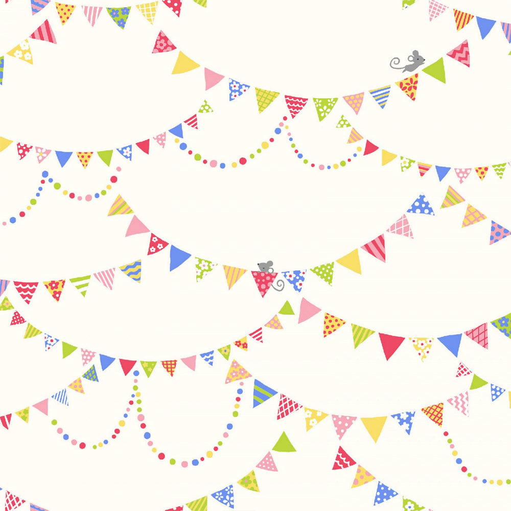 KIDS LAND - Banners with Mice - Cream - 100% Cotton - Poplin - Cosmo - Quilting Cotton Fabric - ( COSSP2100-4A )