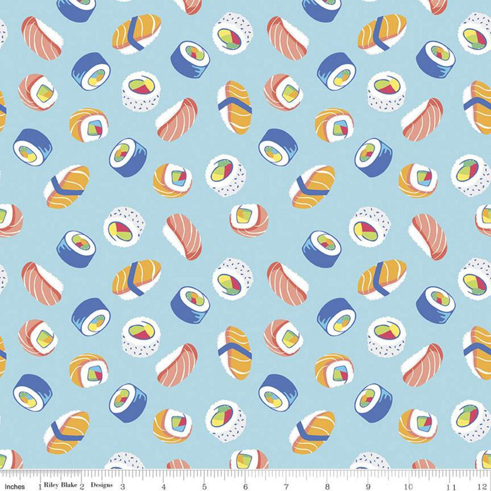 RAINBOWFRUIT - How We Roll on Aqua colored Quilting Cotton Fabric - by Amber Kemp-Gerstel of Damask Love - Riley Blake Designs - C10893-AQUA