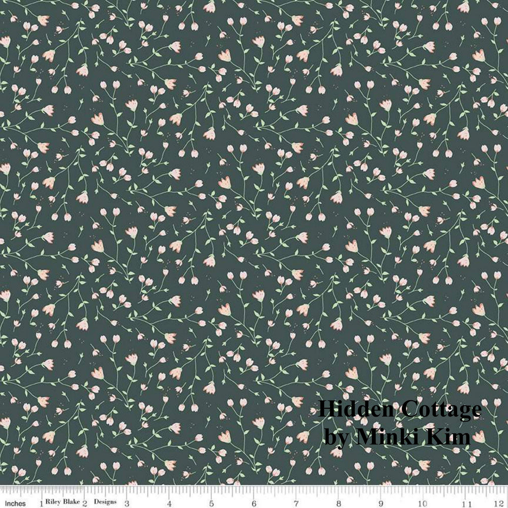 HIDDEN COTTAGE - Sundrops on Forest color Quilting Cotton Fabric - by Minki Kim - Riley Blake Designs - C10764-FOREST