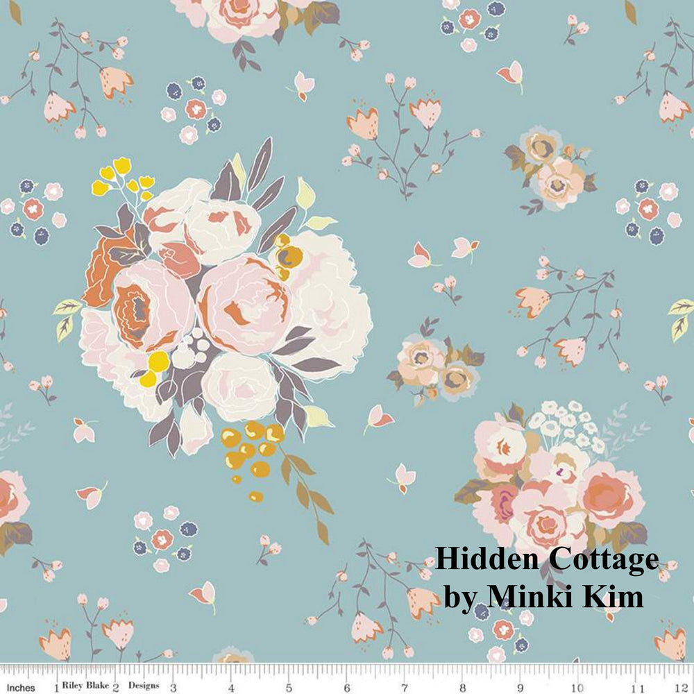 HIDDEN COTTAGE - Floral on Sky color Quilting Cotton Fabric - Minki Kim - Riley Blake Designs - C10760-SKY