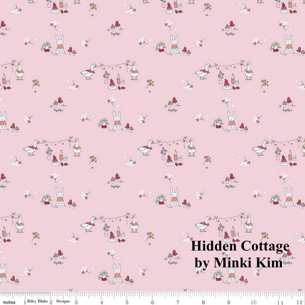 HIDDEN COTTAGE - Friends on Pink color Quilting Cotton Fabric - by Minki Kim - Riley Blake Designs - C10762-PINK