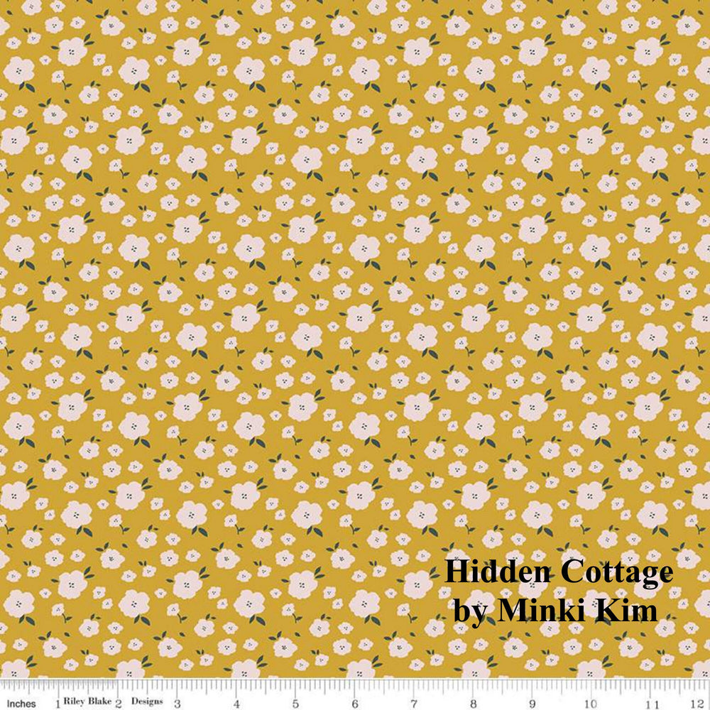 HIDDEN COTTAGE - Blooms on Butterscotch color Quilting Cotton Fabric - Minki Kim - Riley Blake Designs - C10766-BUTTERSCOTCH