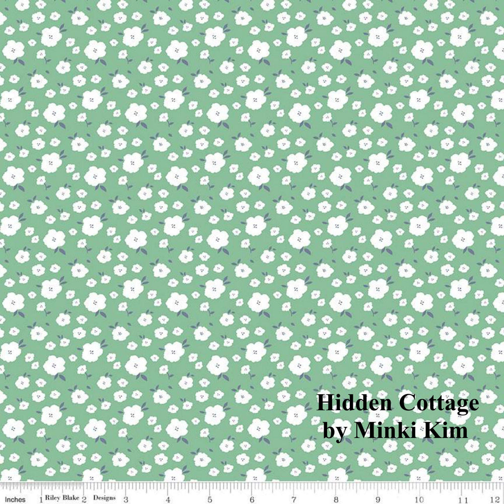 HIDDEN COTTAGE - Blooms on Seaglass color Quilting Cotton Fabric - Minki Kim - Riley Blake Designs - C10766-SEAGLASS