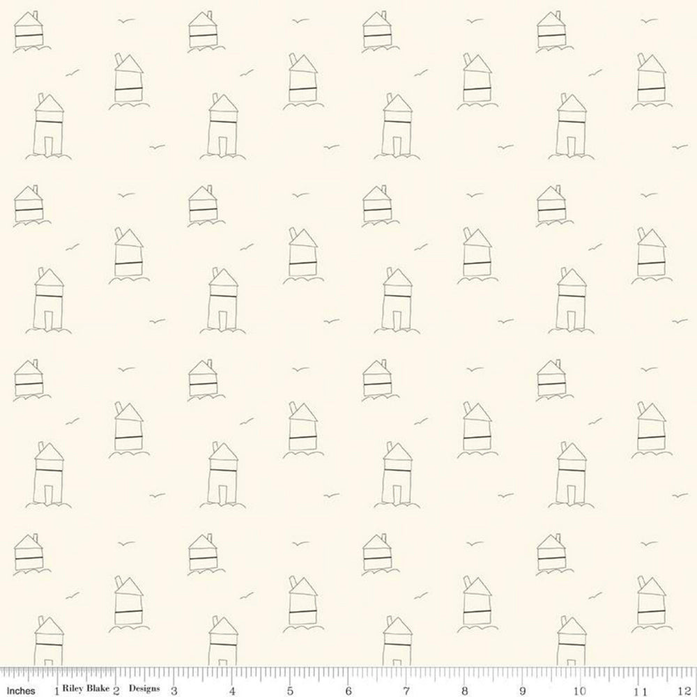 HUSH HUSH - Outlined Houses - Low Volume Quilting Cotton Fabric - by Sandy Gervais - Riley Blake Designs - C11162-HOMEMADE