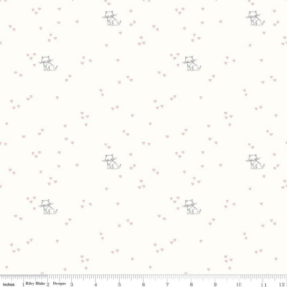 HUSH HUSH - I Heart Kitties - Low Volume Quilting Cotton Fabric - by Amanda Niederhauser - Riley Blake Designs - C11166-KITTIES