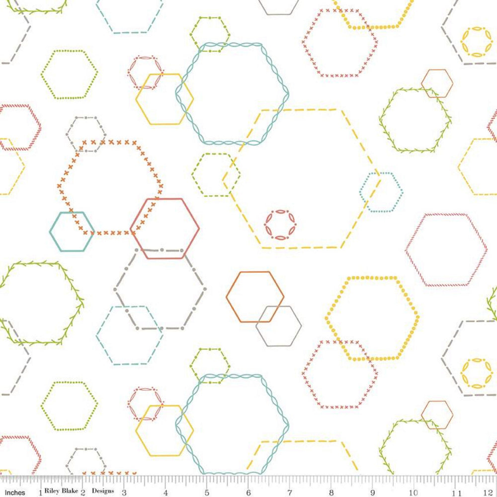 HUSH HUSH - Embroidered Hexies - Low Volume Quilting Cotton Fabric - by Heather Peterson - Riley Blake Designs - C11180-HEXIES