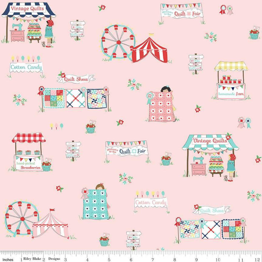 QUILT FAIR - Fair Vignettes on Pink color Quilting Cotton Fabric - Tasha Noel - Riley Blake Designs - C11350-Pink