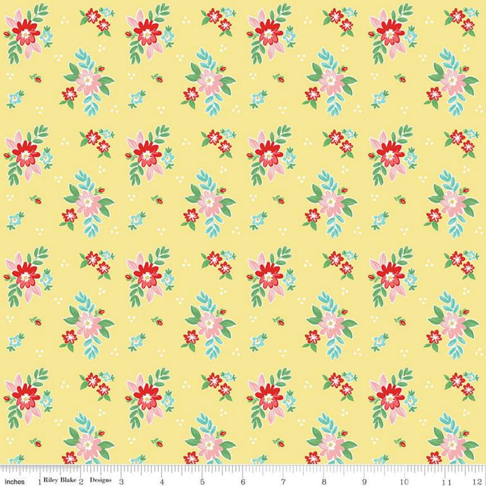QUILT FAIR - Florals on Yellow color Quilting Cotton Fabric - Tasha Noel - Riley Blake Designs - C11351-Yellow