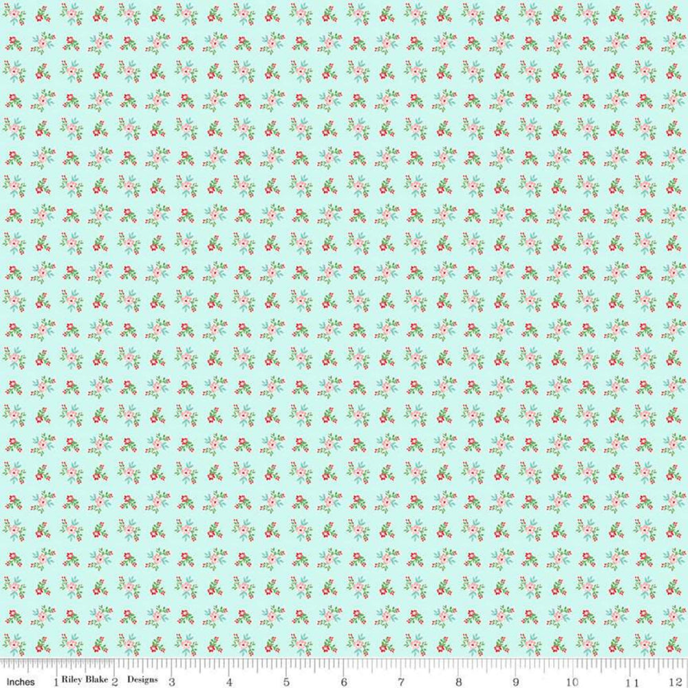 QUILT FAIR - Ditzy on Aqua color Quilting Cotton Fabric - Tasha Noel - Riley Blake Designs - C11353-Aqua