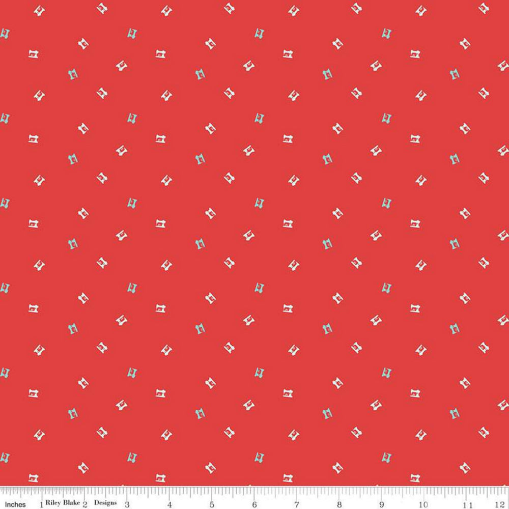 QUILT FAIR - Tiny Vintage Sewing Machine on Red Fabric - Tasha Noel - Riley Blake Designs - Quilting Cotton Fabric - C11354-Red