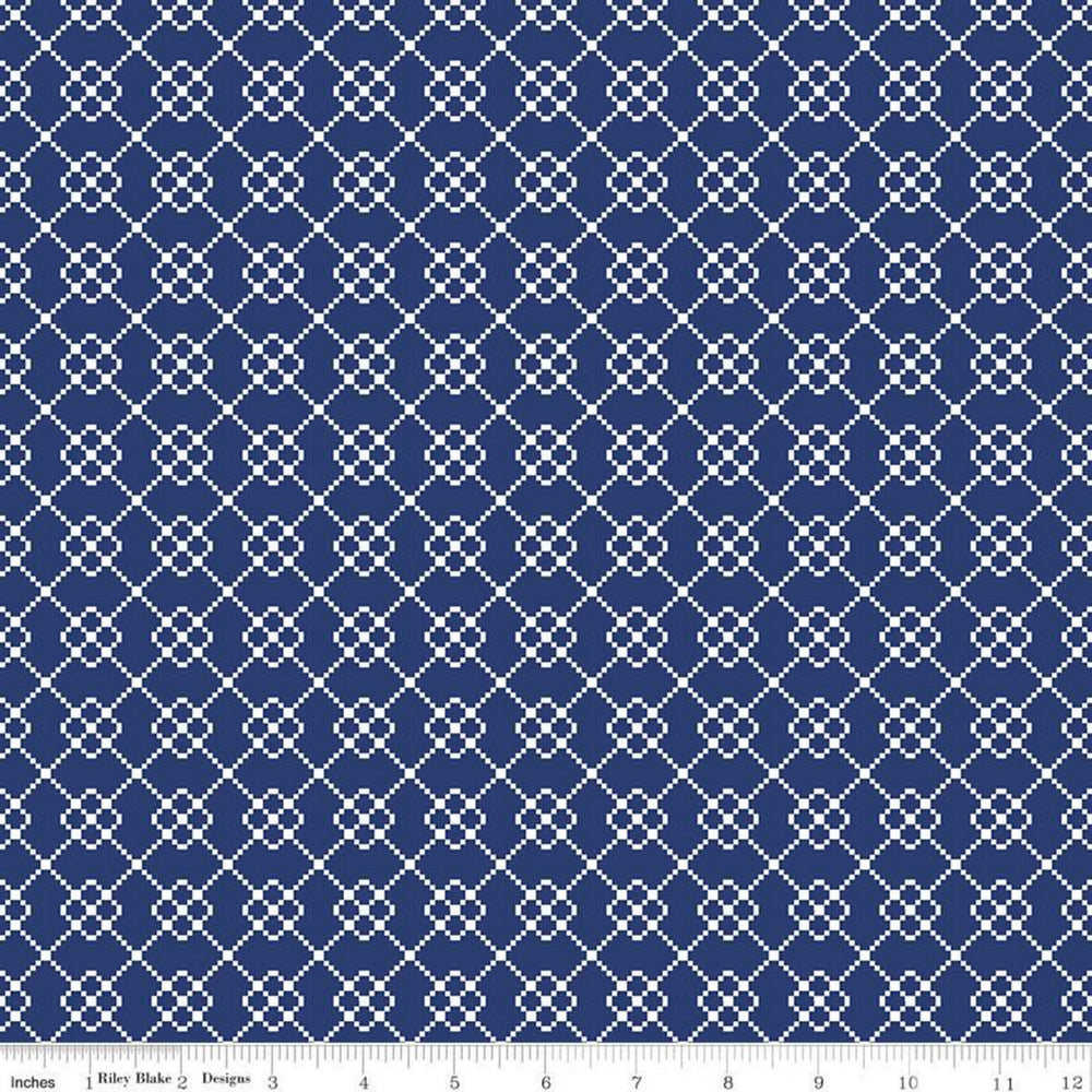 QUILT FAIR - Quilty Chain on Navy color Quilting Cotton Fabric - Tasha Noel - Riley Blake Designs - C11358-Navy