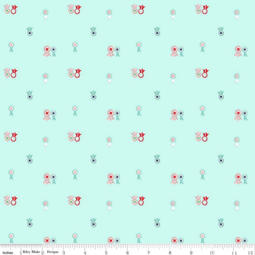 QUILT FAIR - Ribbons on Aqua color Quilting Cotton Fabric - Tasha Noel - Riley Blake Designs - C11355-Aqua