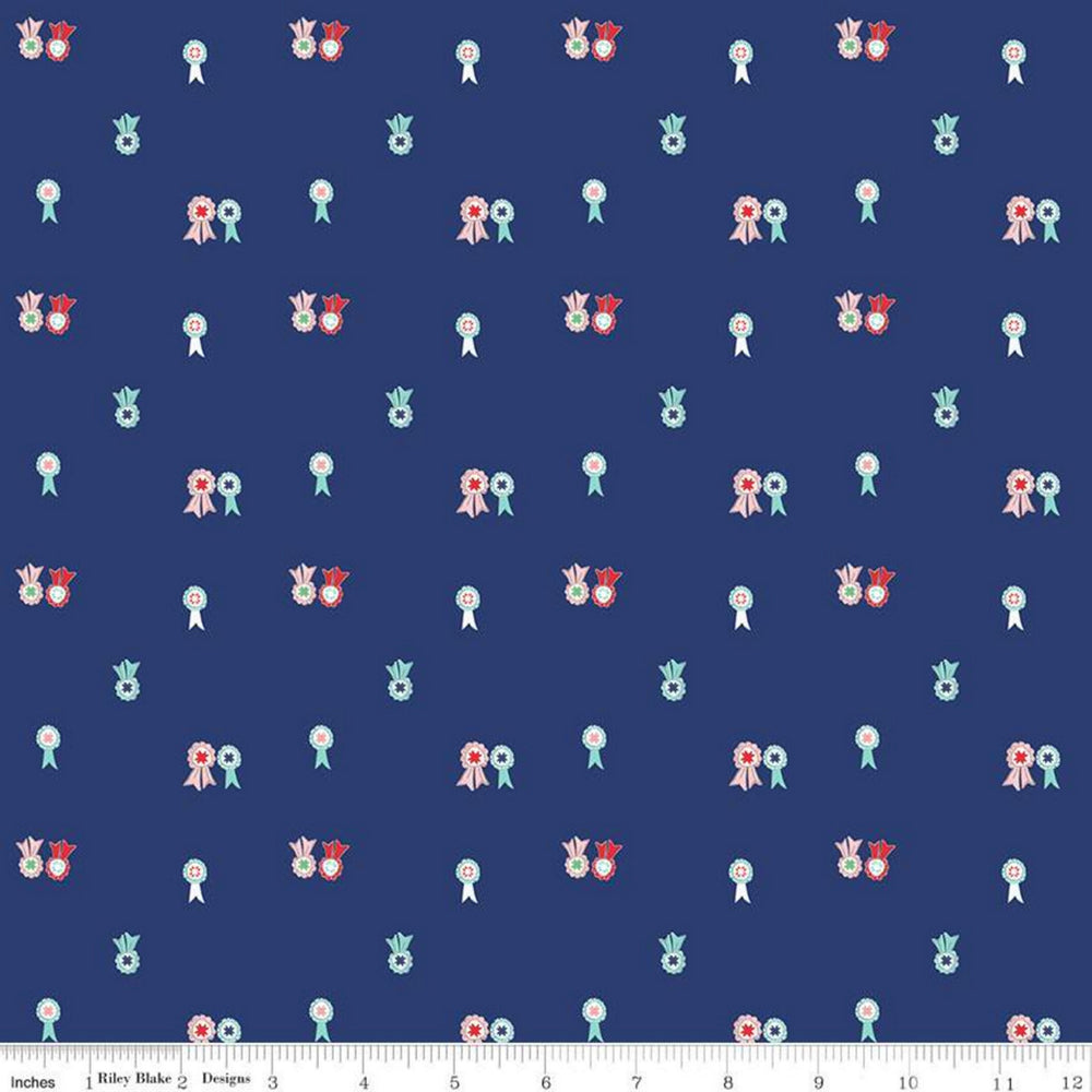 QUILT FAIR - Ribbons on Navy color Quilting Cotton Fabric - Tasha Noel - Riley Blake Designs - C11355-Navy