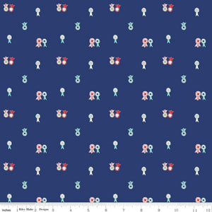 
                  
                    QUILT FAIR - Ribbons on Navy color Quilting Cotton Fabric - Tasha Noel - Riley Blake Designs - C11355-Navy
                  
                
