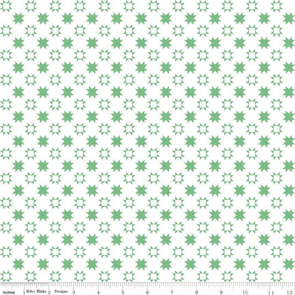 QUILT FAIR - Star Blocks of Green on White color Quilting Cotton Fabric - Tasha Noel - Riley Blake Designs - C11356-Green