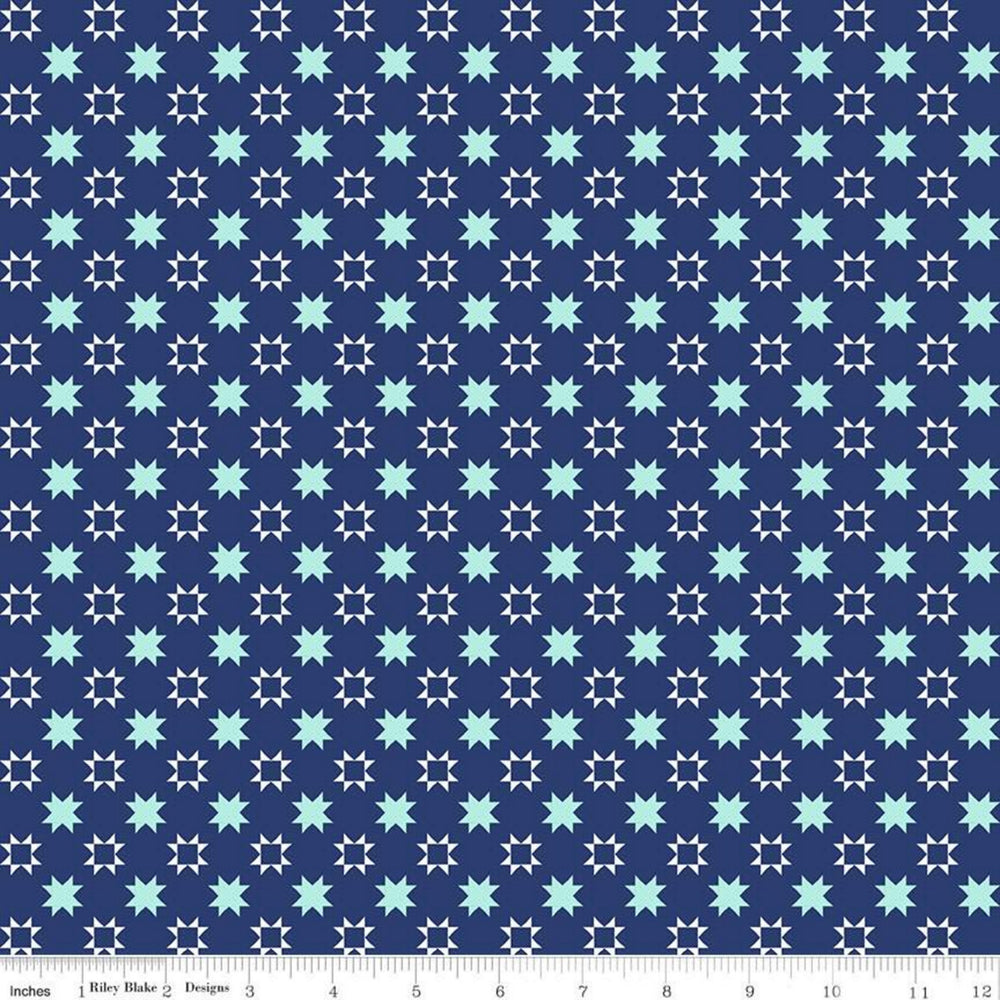 QUILT FAIR - Star Blocks on Navy color Quilting Cotton Fabric - Tasha Noel - Riley Blake Designs - C11356-Navy